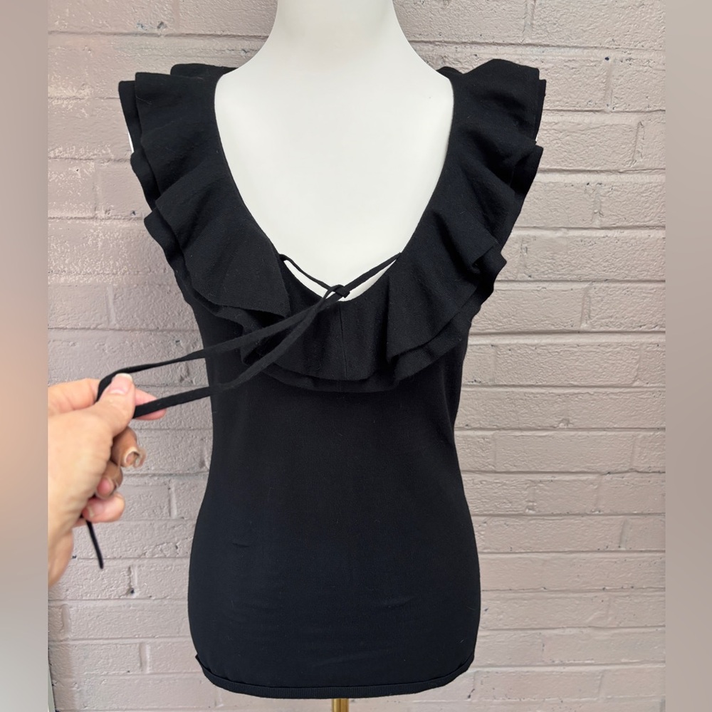Frame sleeveless black ruffled knit sweater top L - Picture 6 of 12